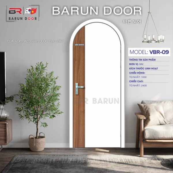 Cửa vòm BRV-09 phối màu dọc trắng và vân gỗ
