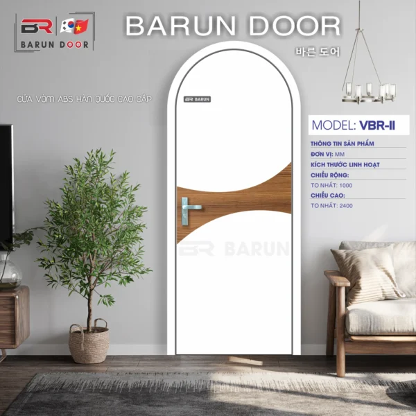 Cửa vòm BRV-11 gợn sóng phối màu trắng và vân gỗ