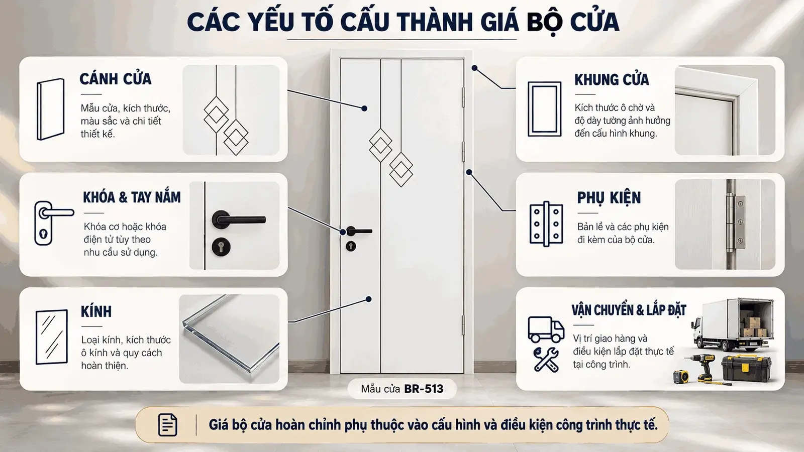 Các yếu tố cấu thành giá bộ cửa thiết kế BR-513 BARUN